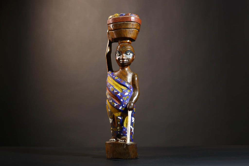 African Cote d'Ivoire Colonial Figure | Unique Tribal Art Collectible Decor | Authentic Handcrafted Sculpture | Cultural Figurine -G4870