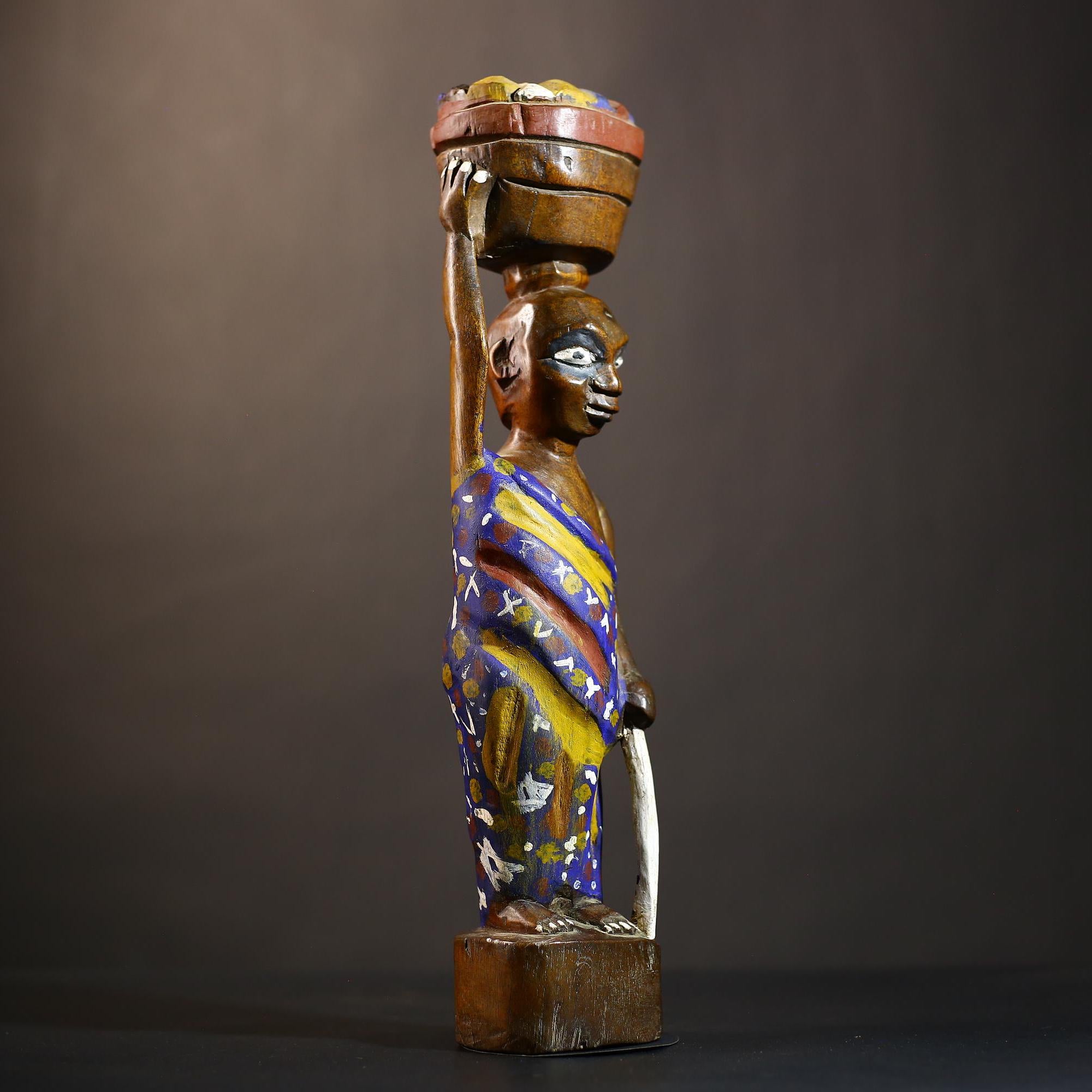 African Cote d'Ivoire Colonial Figure | Unique Tribal Art Collectible Decor | Authentic Handcrafted Sculpture | Cultural Figurine -G4870