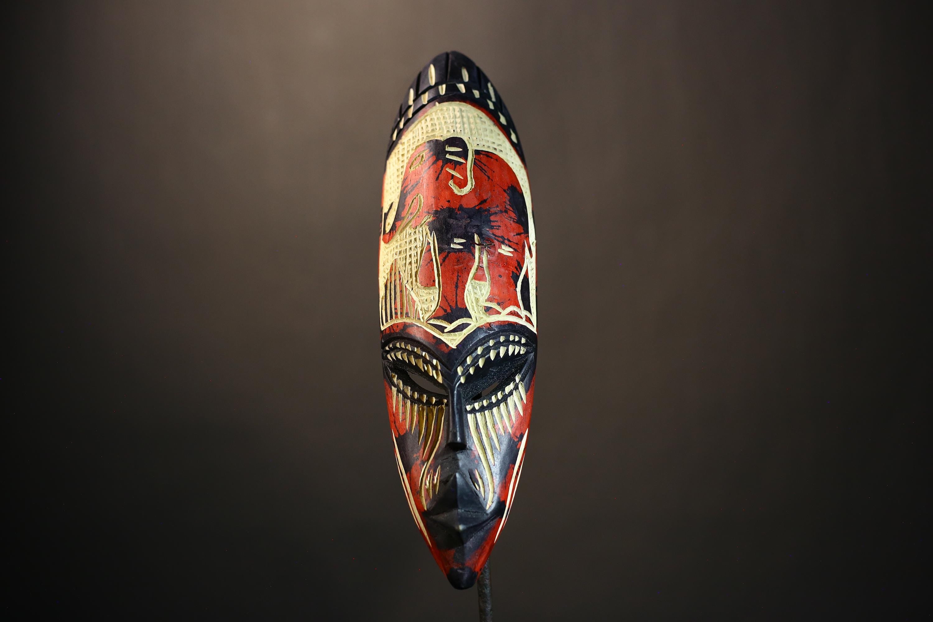 African Hand Carved Neem Mask Wall Art | Unique Decorative Wall Hanging | Tribal Home Decor | Artisan Crafted Cultural Art-7961