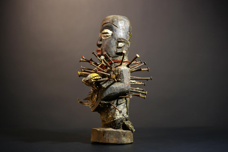 Africa Nkisi Nkondi Statue | Voodoo Sculpture Decor | Unique Tribal Art | Vintage Collectible | Handmade Figurine | Ethnic Home Accent-G4884