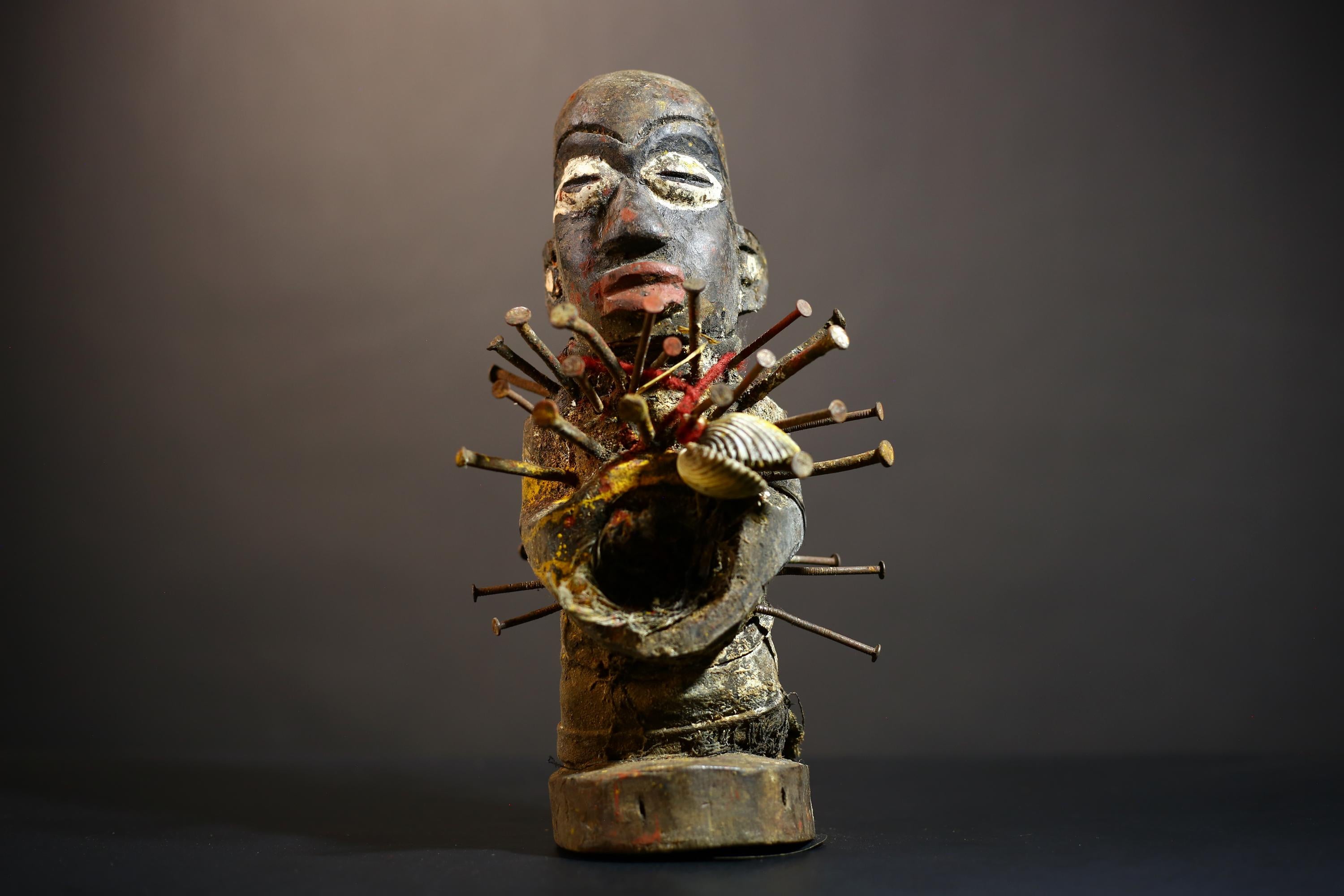 Africa Nkisi Nkondi Statue | Voodoo Sculpture Decor | Unique Tribal Art | Vintage Collectible | Handmade Figurine | Ethnic Home Accent-G4884