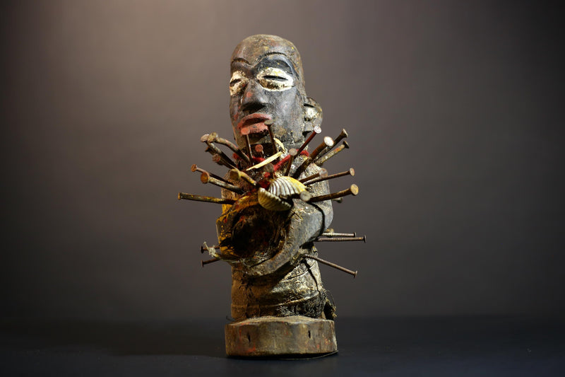 Africa Nkisi Nkondi Statue | Voodoo Sculpture Decor | Unique Tribal Art | Vintage Collectible | Handmade Figurine | Ethnic Home Accent-G4884
