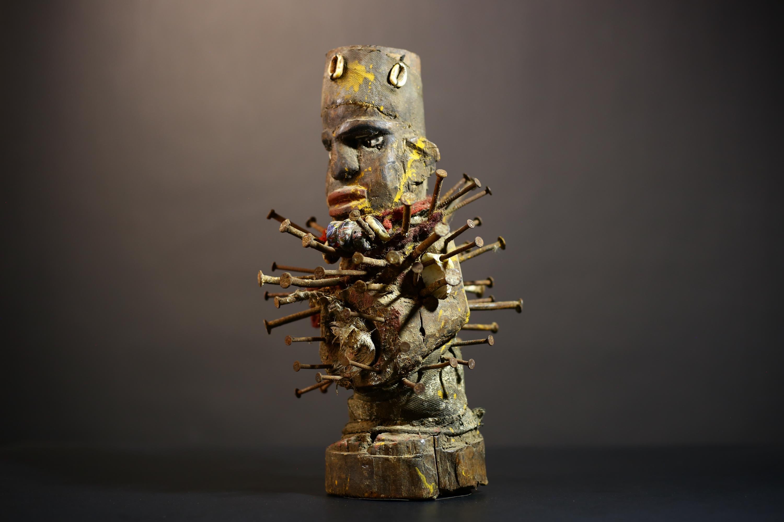 Africa Nkisi Nkondi Statue | Voodoo Sculpture Decor | Unique Tribal Art | Vintage Collectible | Handmade Figurine | Ethnic Home Accent-G4883