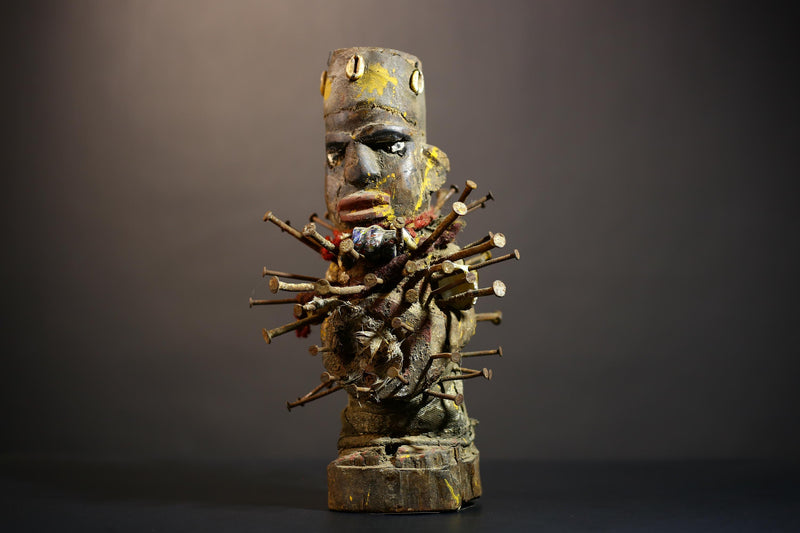 Africa Nkisi Nkondi Statue | Voodoo Sculpture Decor | Unique Tribal Art | Vintage Collectible | Handmade Figurine | Ethnic Home Accent-G4883