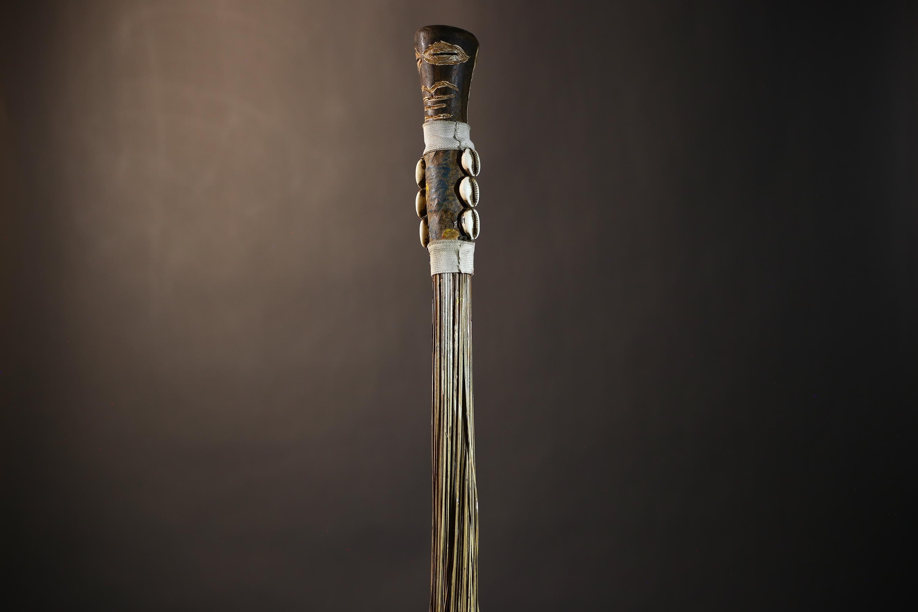 African Handmade Fly Whisk - Authentic Tribal Wall Art for Unique Home Decor and Cultural Display-G4902