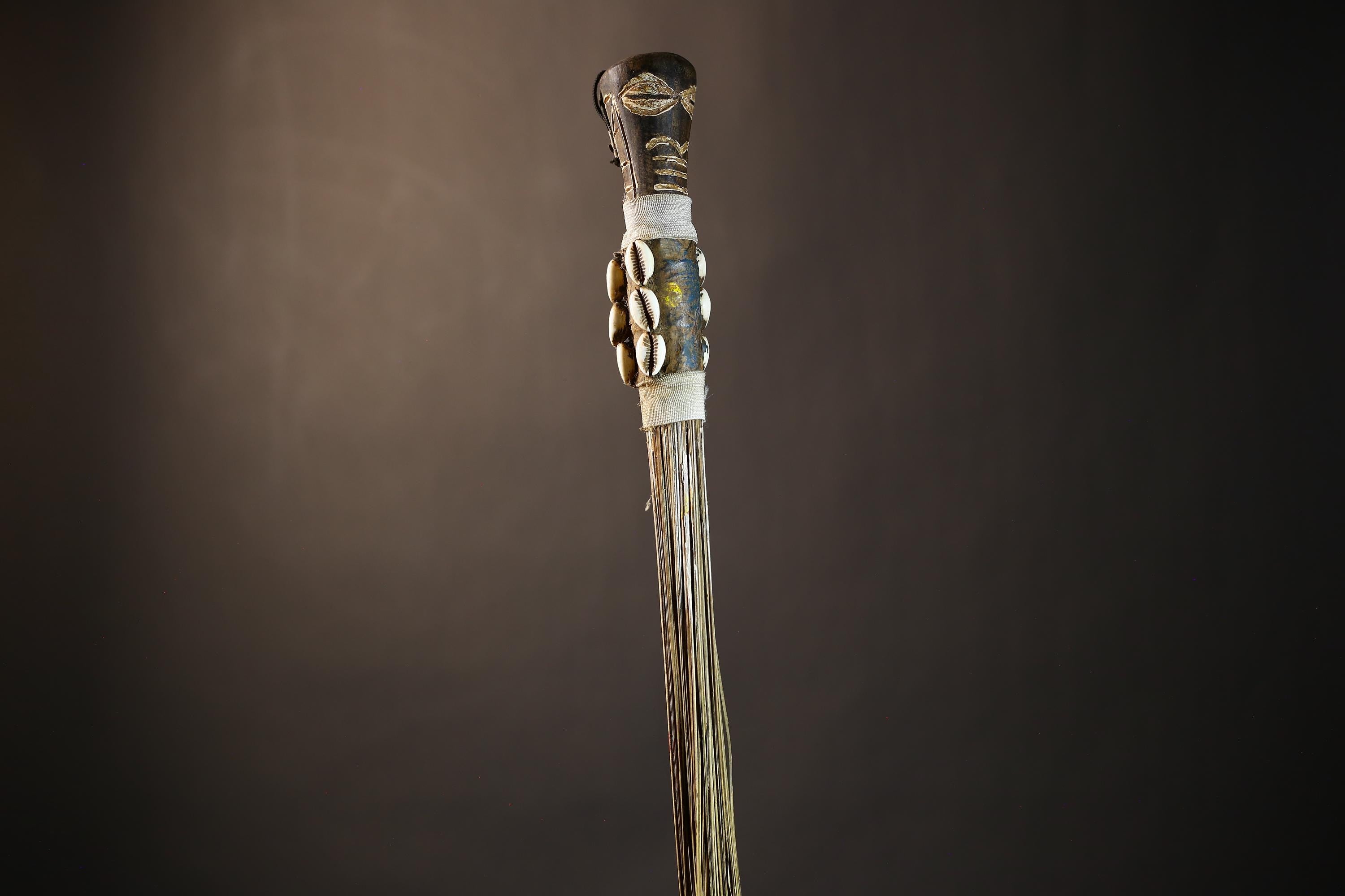 African Handmade Fly Whisk - Authentic Tribal Wall Art for Unique Home Decor and Cultural Display-G4902