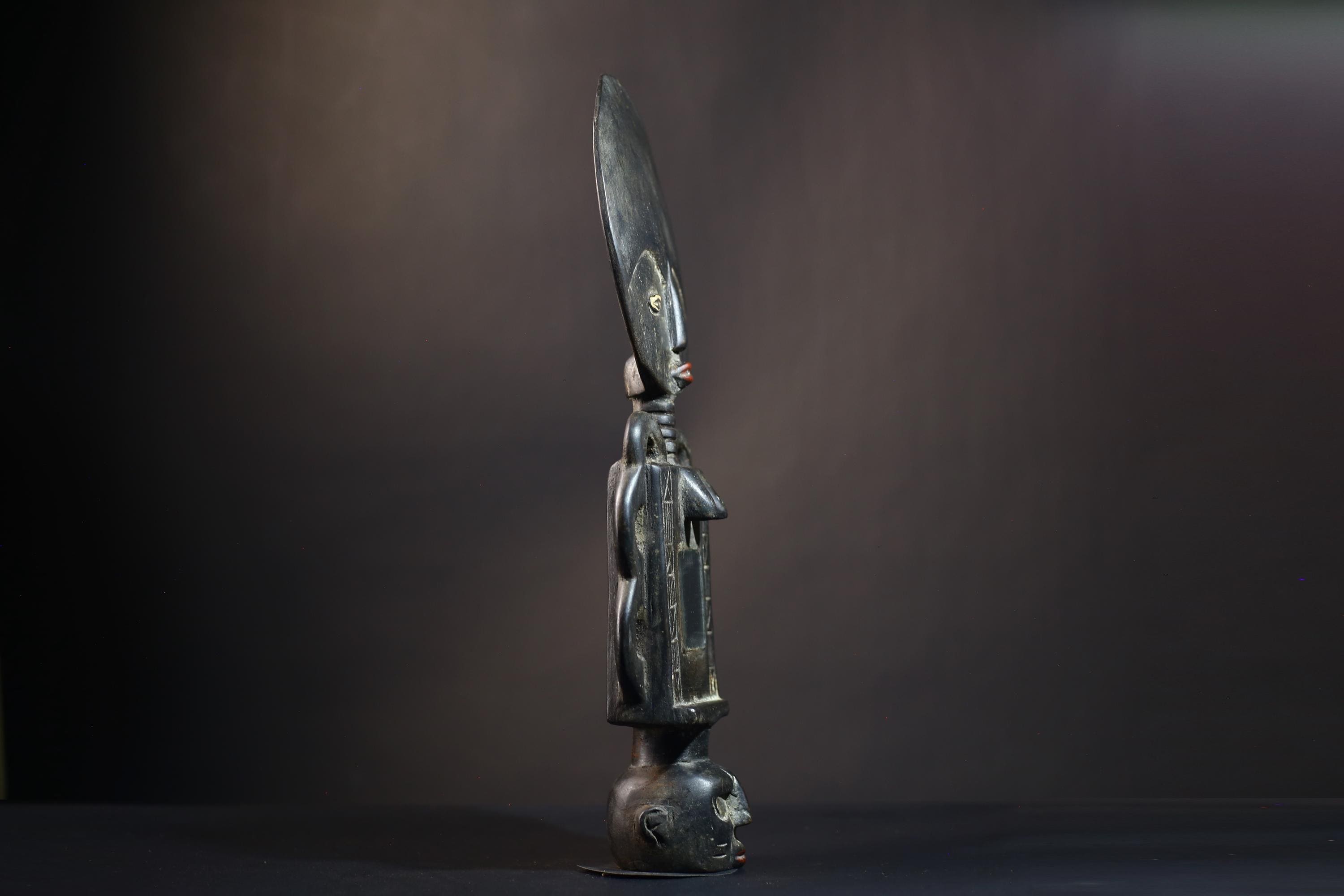 African Tribal Art | Akua'ba Fertility Doll | Ashanti Hand-Carved Figure | Wooden Sculpture | Mirror Decor Accent-G4735