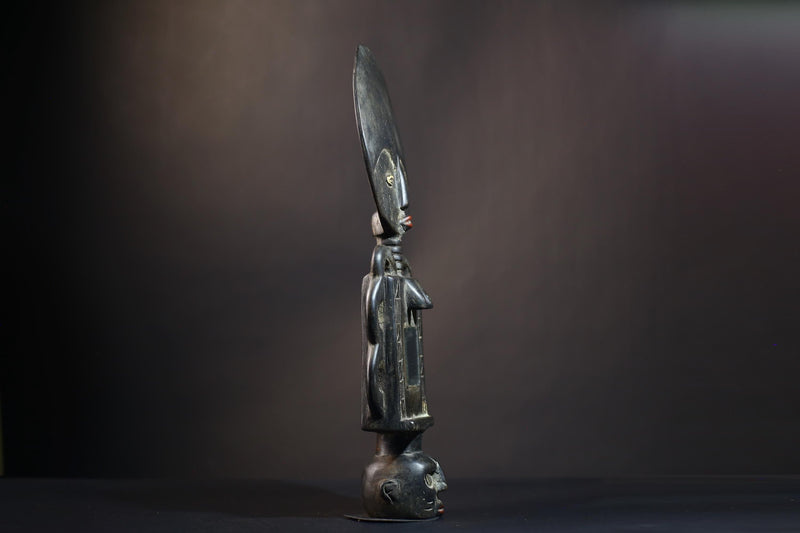 African Tribal Art | Akua'ba Fertility Doll | Ashanti Hand-Carved Figure | Wooden Sculpture | Mirror Decor Accent-G4735