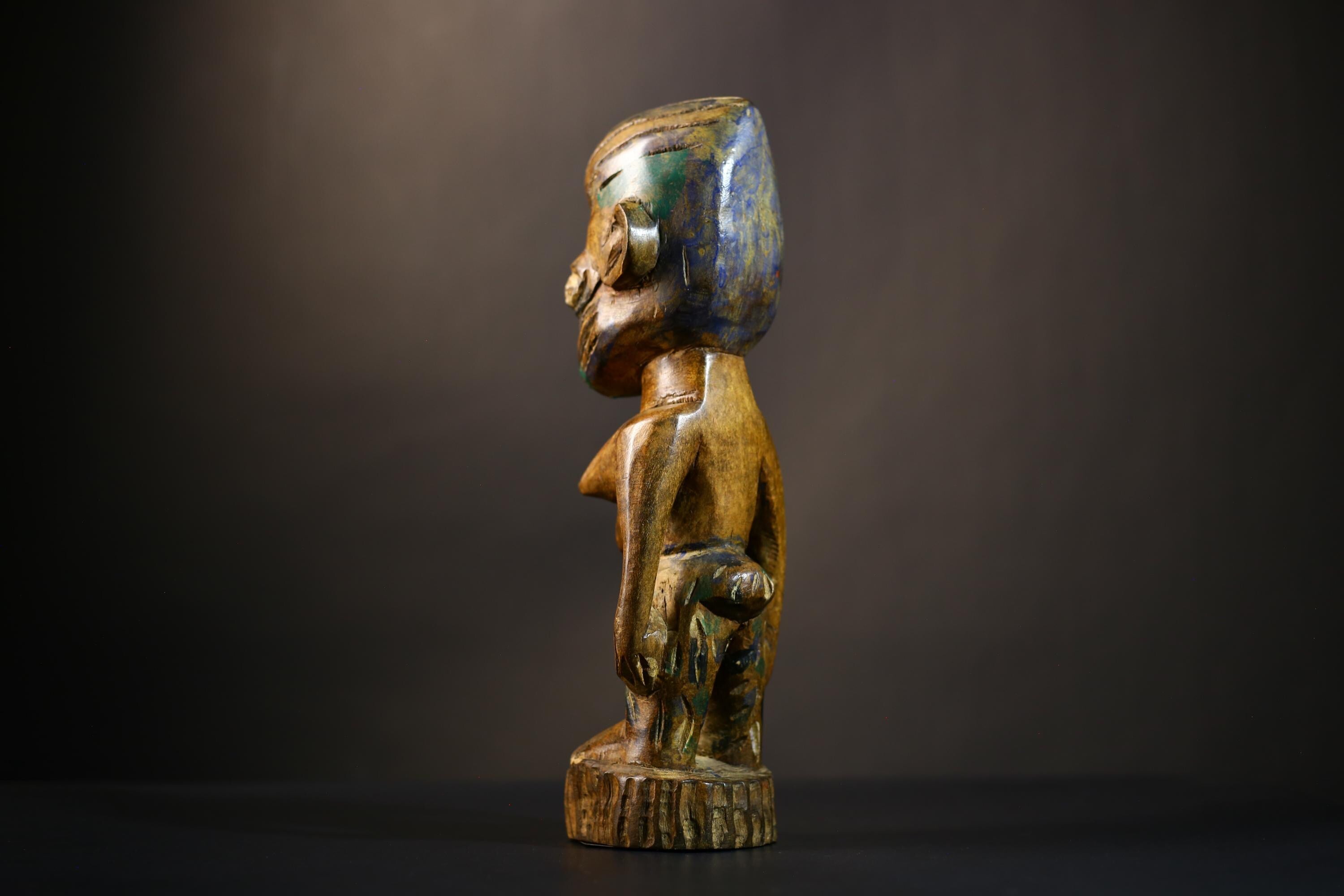 African Wooden Twin Sculptures | Handcrafted Yoruba Art | Male Figure Decor | Nigerian Cultural Statues | Home Decor Figurines -G4727