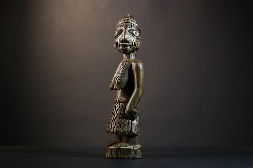 African Luba Female Figure | Congolese Art Sculpture | Ethnographic Decoration | Unique Handcrafted Collectible | Home Accent-G4751
