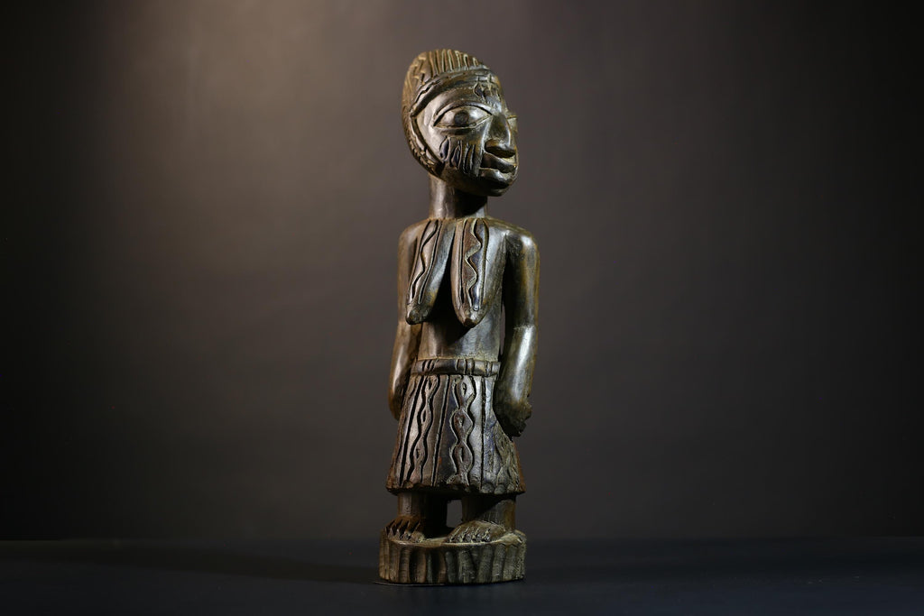African Luba Female Figure | Congolese Art Sculpture | Ethnographic Decoration | Unique Handcrafted Collectible | Home Accent-G4751
