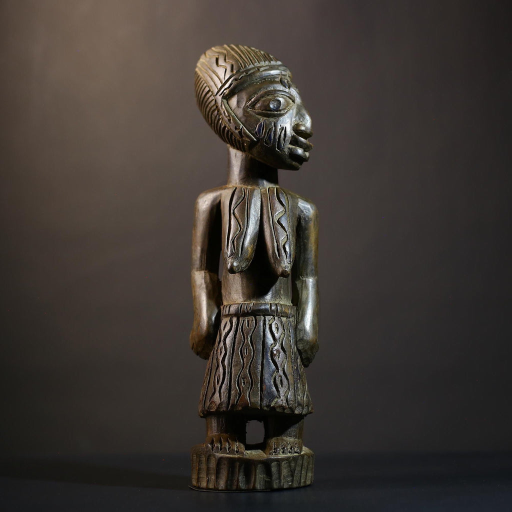 African Luba Female Figure | Congolese Art Sculpture | Ethnographic Decoration | Unique Handcrafted Collectible | Home Accent-G4751
