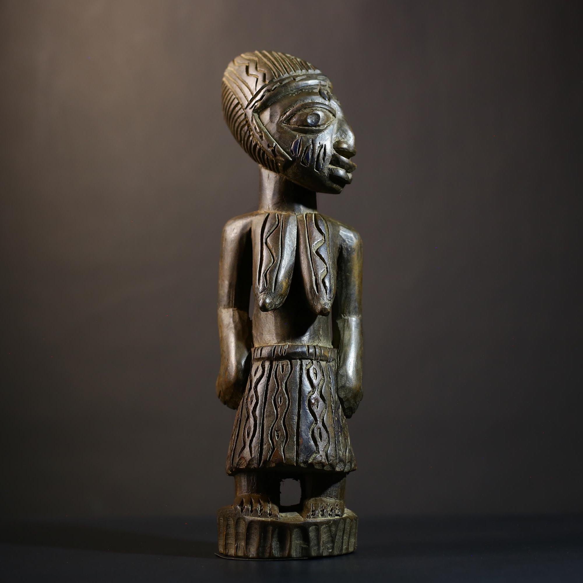 African Luba Female Figure | Congolese Art Sculpture | Ethnographic Decoration | Unique Handcrafted Collectible | Home Accent-G4751
