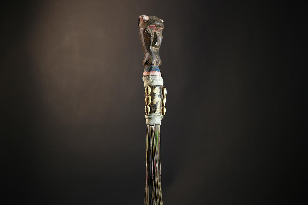 African Yoruba Flywhisk Nigeria Vintage Tribal Ceremonial Figure Handle | Traditional Art | Ritual Object | Cultural Artifact-G4749