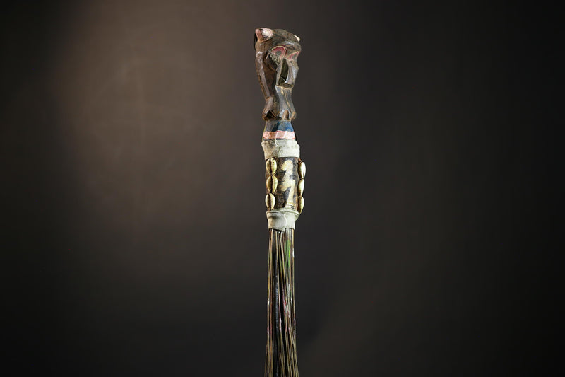 African Yoruba Flywhisk Nigeria Vintage Tribal Ceremonial Figure Handle | Traditional Art | Ritual Object | Cultural Artifact-G4749