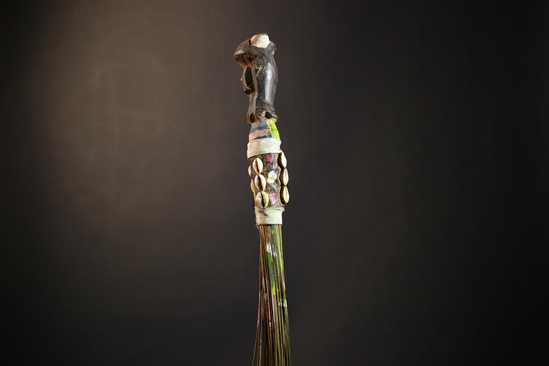 African Yoruba Flywhisk Nigeria Vintage Tribal Ceremonial Figure Handle | Traditional Art | Ritual Object | Cultural Artifact-G4749