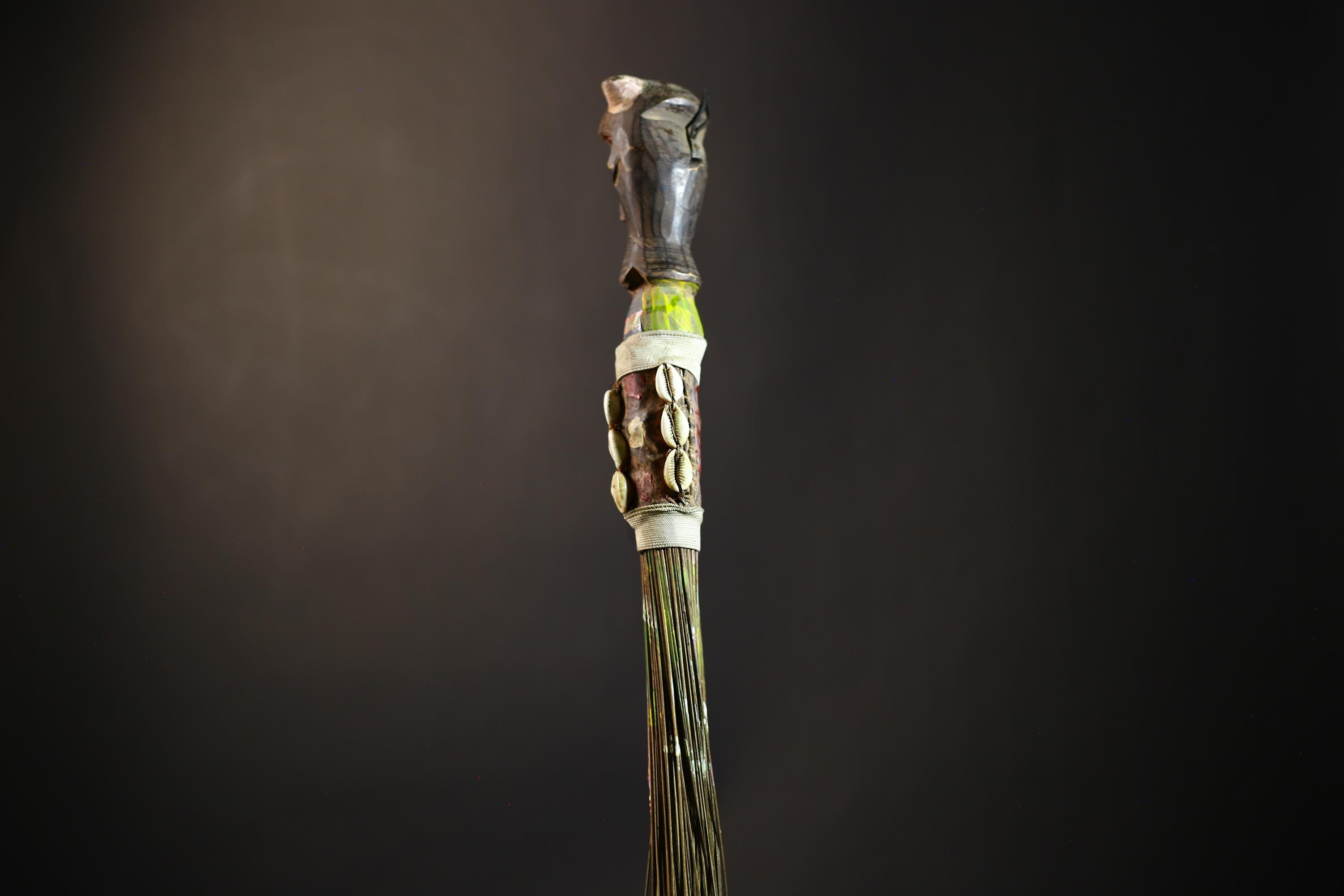 African Yoruba Flywhisk Nigeria Vintage Tribal Ceremonial Figure Handle | Traditional Art | Ritual Object | Cultural Artifact-G4749
