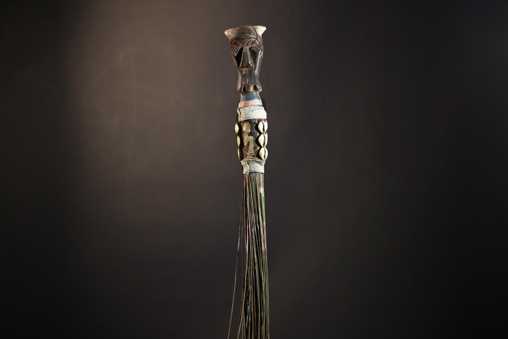 African Yoruba Flywhisk Nigeria Vintage Tribal Ceremonial Figure Handle | Traditional Art | Ritual Object | Cultural Artifact-G4749