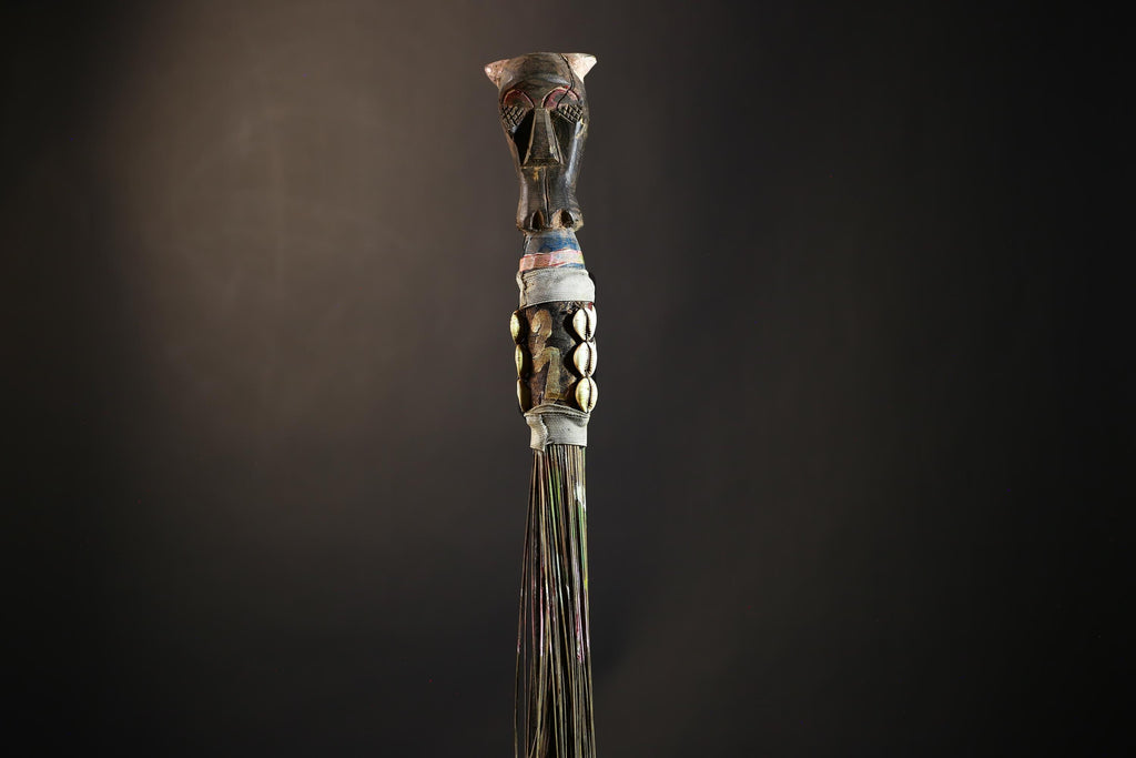 African Yoruba Flywhisk Nigeria Vintage Tribal Ceremonial Figure Handle | Traditional Art | Ritual Object | Cultural Artifact-G4749