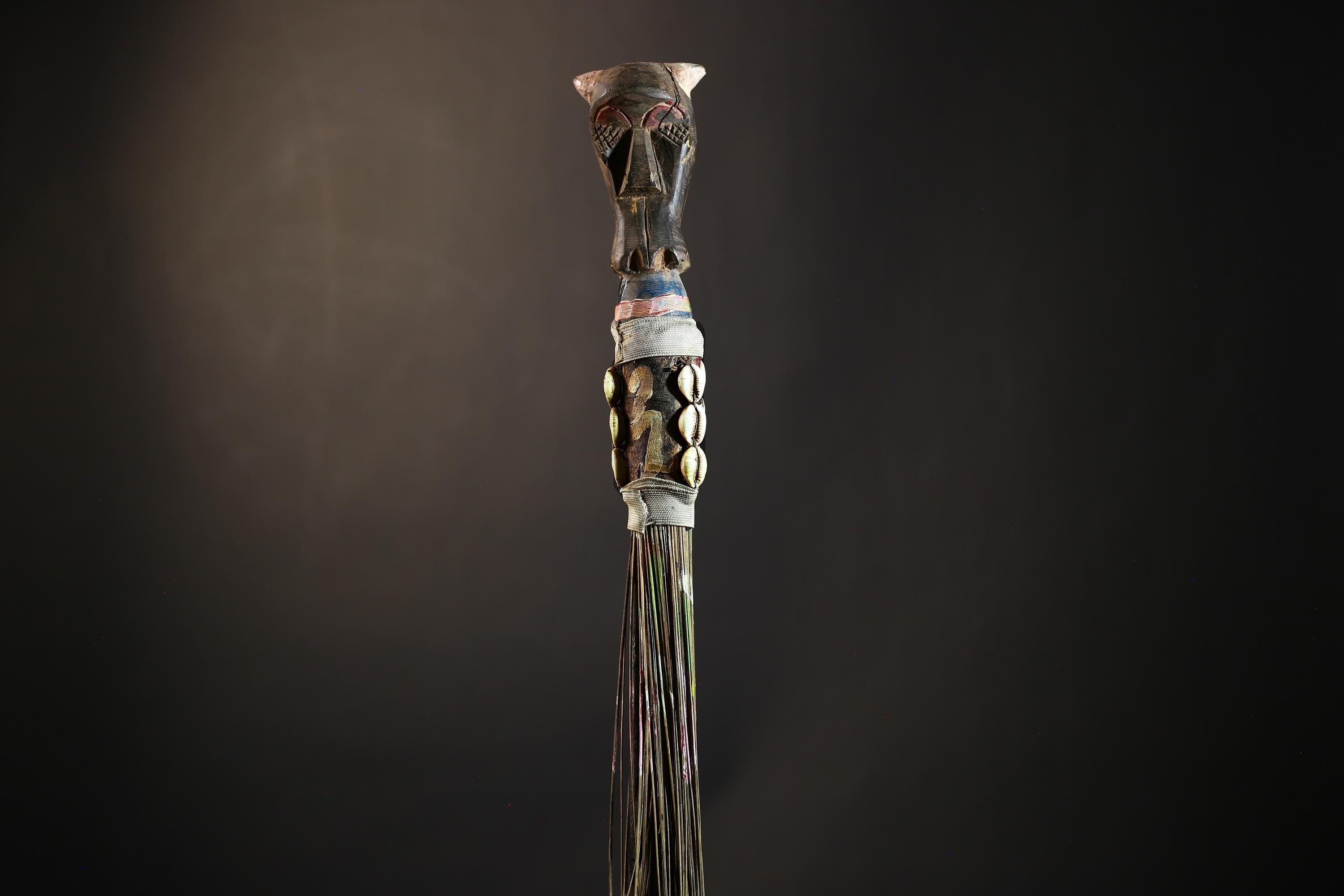 African Yoruba Flywhisk Nigeria Vintage Tribal Ceremonial Figure Handle | Traditional Art | Ritual Object | Cultural Artifact-G4749