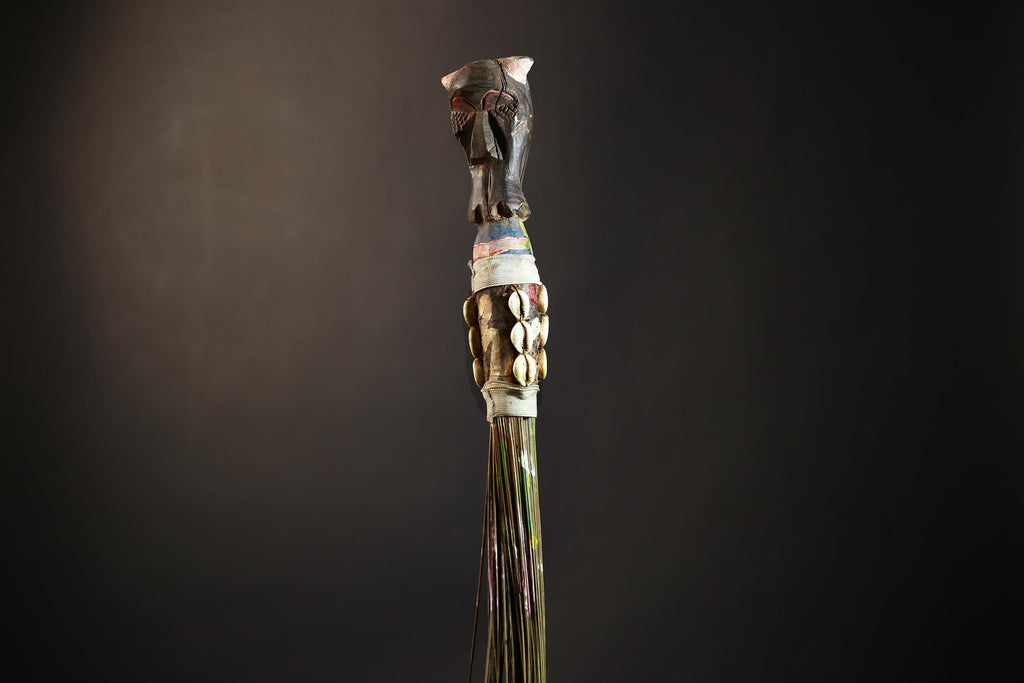 African Yoruba Flywhisk Nigeria Vintage Tribal Ceremonial Figure Handle | Traditional Art | Ritual Object | Cultural Artifact-G4749