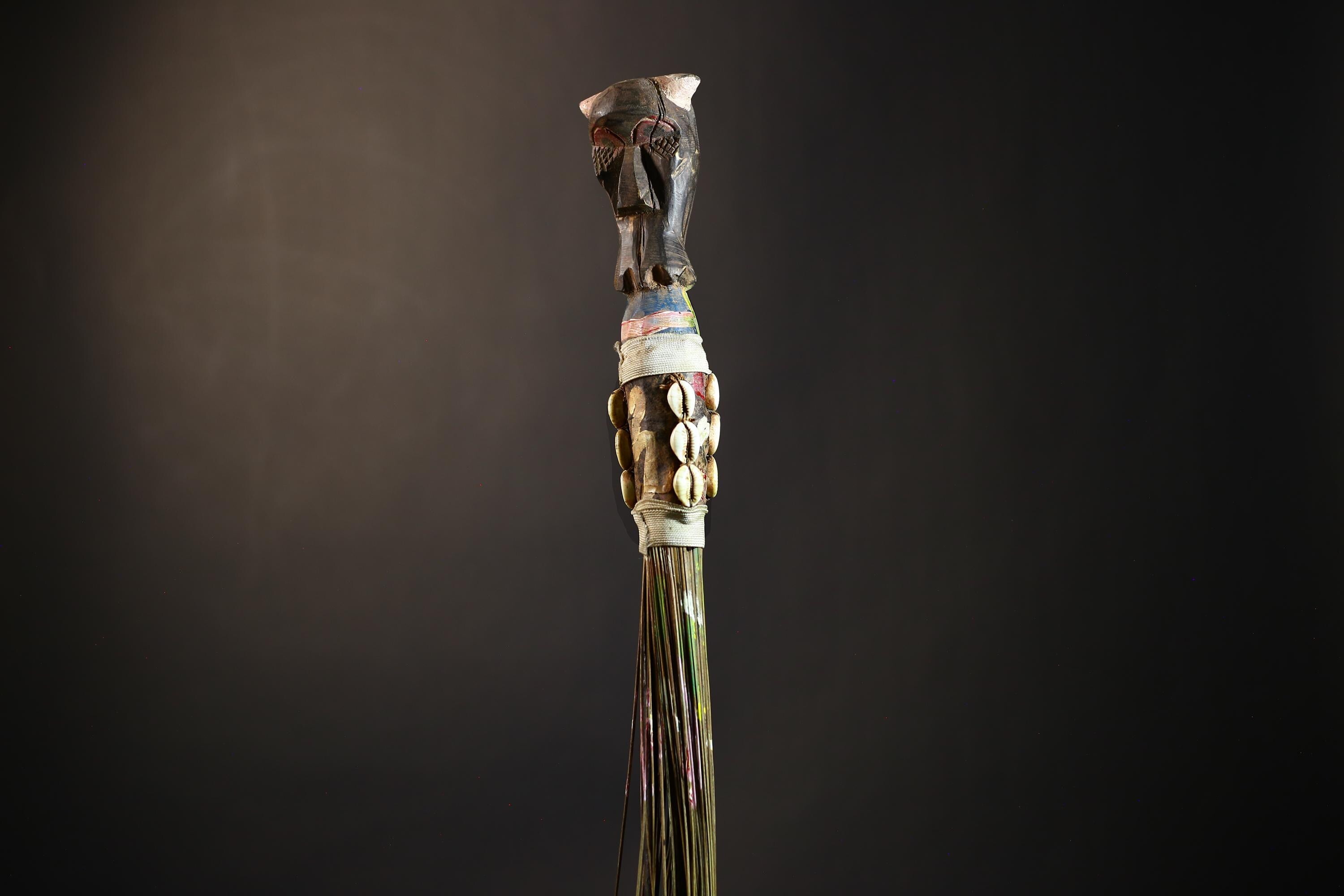 African Yoruba Flywhisk Nigeria Vintage Tribal Ceremonial Figure Handle | Traditional Art | Ritual Object | Cultural Artifact-G4749