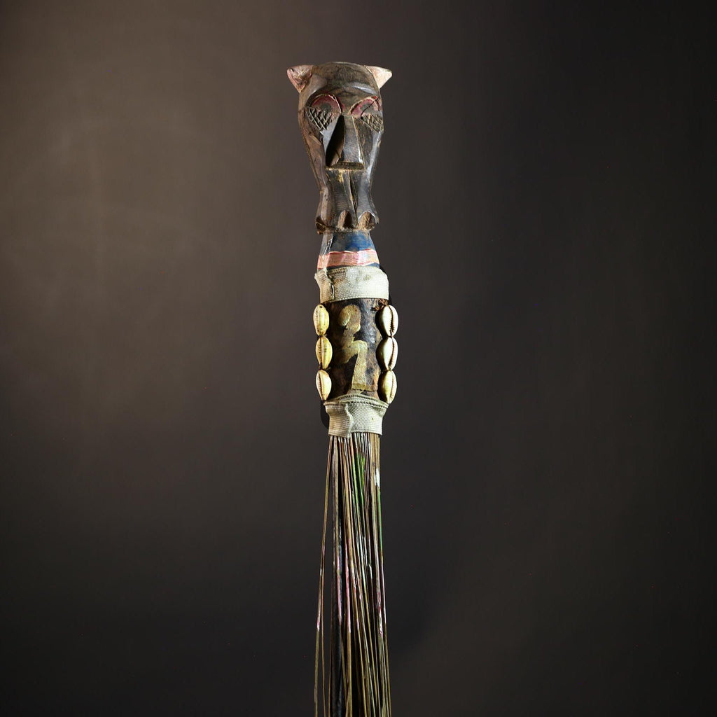 African Yoruba Flywhisk Nigeria Vintage Tribal Ceremonial Figure Handle | Traditional Art | Ritual Object | Cultural Artifact-G4749