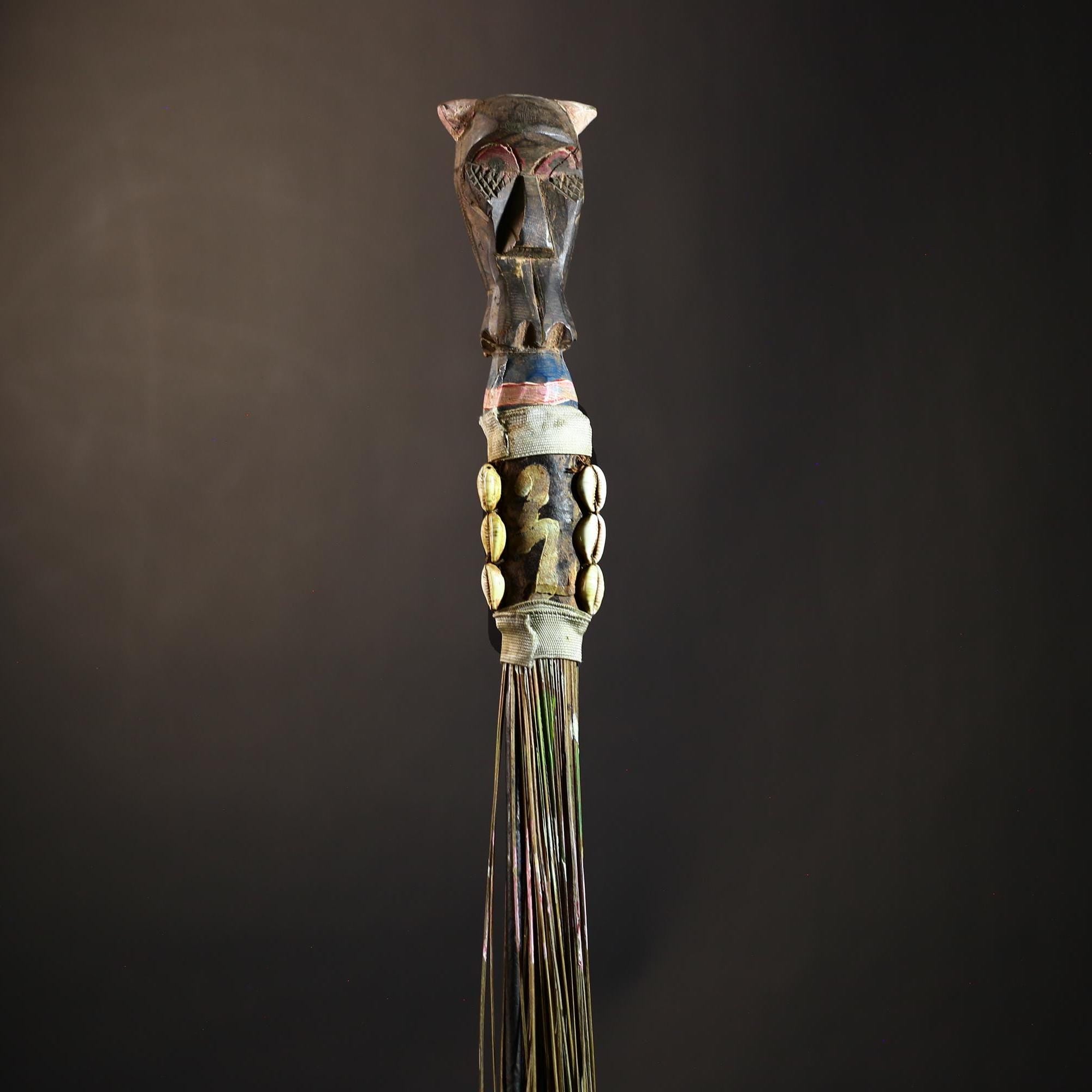 African Yoruba Flywhisk Nigeria Vintage Tribal Ceremonial Figure Handle | Traditional Art | Ritual Object | Cultural Artifact-G4749