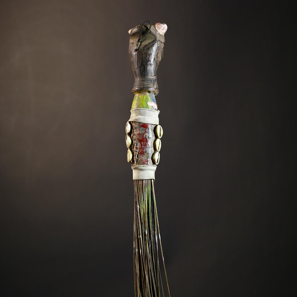African Yoruba Flywhisk Nigeria Vintage Tribal Ceremonial Figure Handle | Traditional Art | Ritual Object | Cultural Artifact-G4749