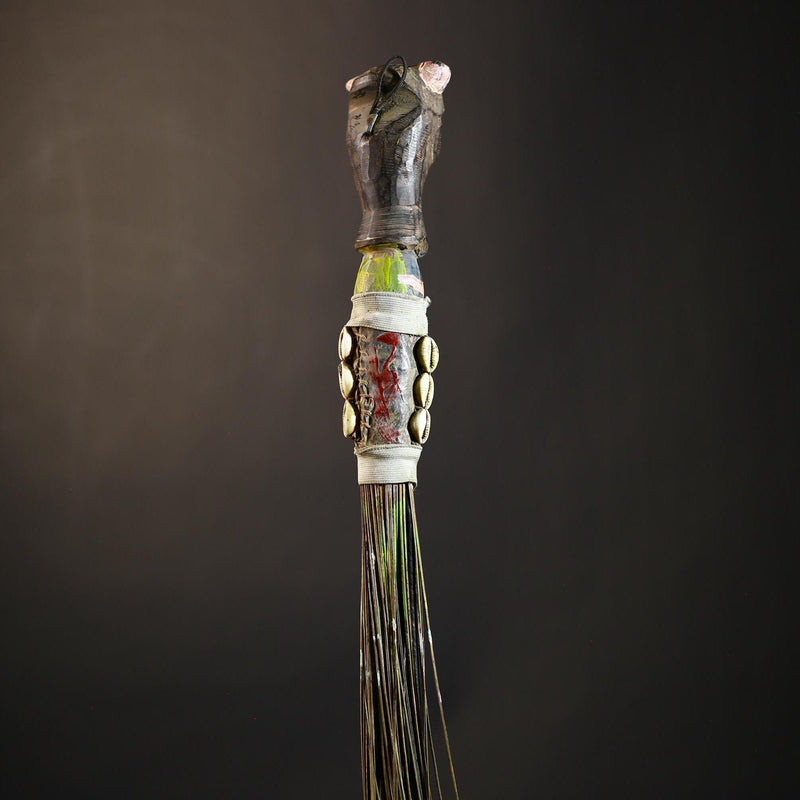 African Yoruba Flywhisk Nigeria Vintage Tribal Ceremonial Figure Handle | Traditional Art | Ritual Object | Cultural Artifact-G4749