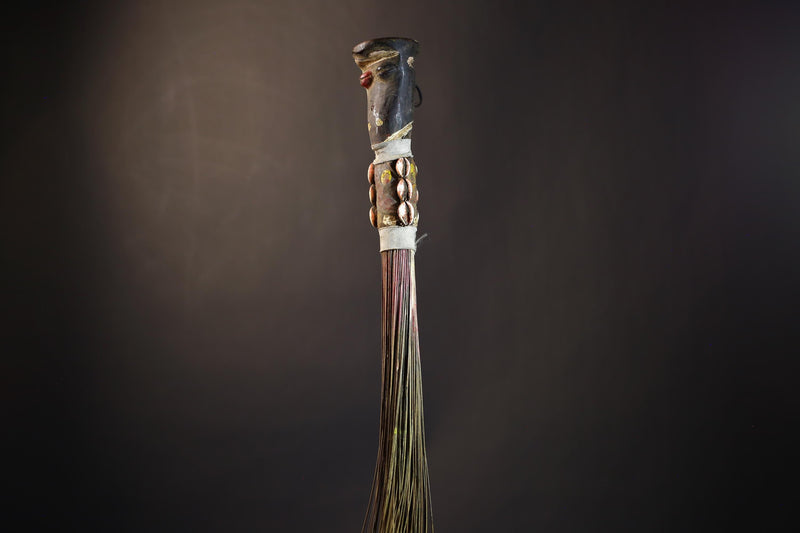 African Yoruba Flywhisk Nigeria Ancestral Tribal Ceremonial Figure Handle | Authentic Ritual Art | Vintage Cultural Artifact | Decor-G4748