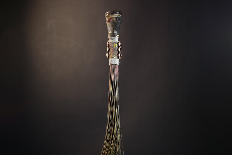 African Yoruba Flywhisk Nigeria Ancestral Tribal Ceremonial Figure Handle | Authentic Ritual Art | Vintage Cultural Artifact | Decor-G4748