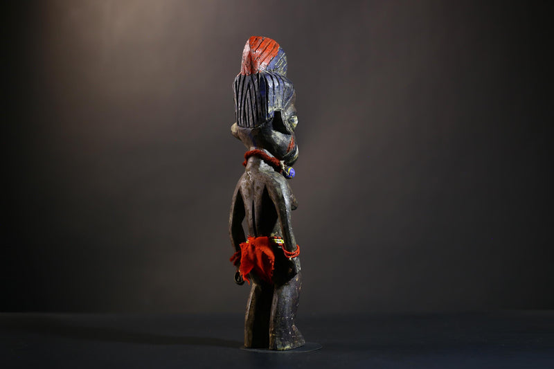 African Yoruba Twin Figures | Adorned Jewelry Art | Oyo Erin Ethnographic Sculpture | Unique Wooden Statue | Cultural Heritage-G4744