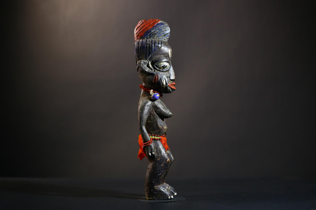 African Yoruba Twin Figures | Adorned Jewelry Art | Oyo Erin Ethnographic Sculpture | Unique Wooden Statue | Cultural Heritage-G4744