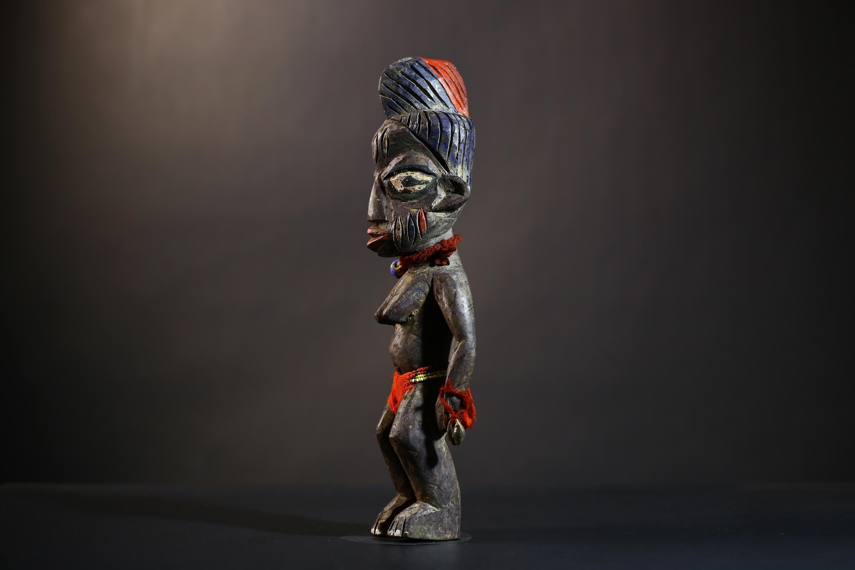 African Yoruba Twin Figures | Adorned Jewelry Art | Oyo Erin Ethnographic Sculpture | Unique Wooden Statue | Cultural Heritage-G4744