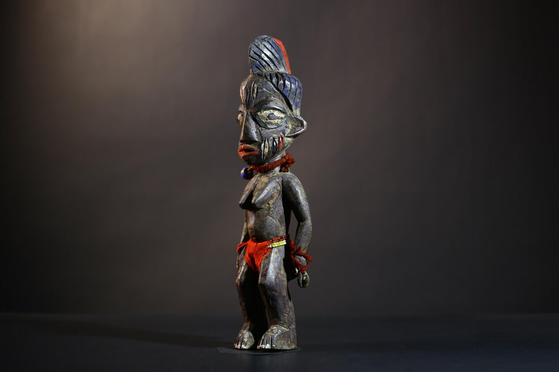 African Yoruba Twin Figures | Adorned Jewelry Art | Oyo Erin Ethnographic Sculpture | Unique Wooden Statue | Cultural Heritage-G4744