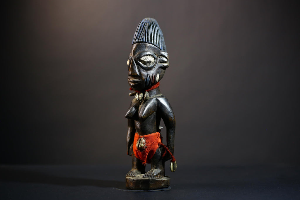 African Yoruba Ibeji Twin Figures | Adorned Jewelry Sculpture | Erin Oyo Art | Unique Tribal Decor | Handcrafted Wooden Accent-G4742