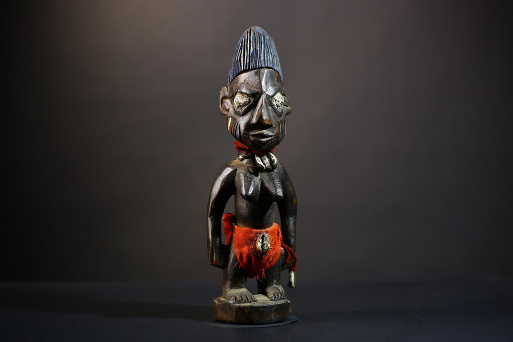 African Yoruba Ibeji Twin Figures | Adorned Jewelry Sculpture | Erin Oyo Art | Unique Tribal Decor | Handcrafted Wooden Accent-G4742