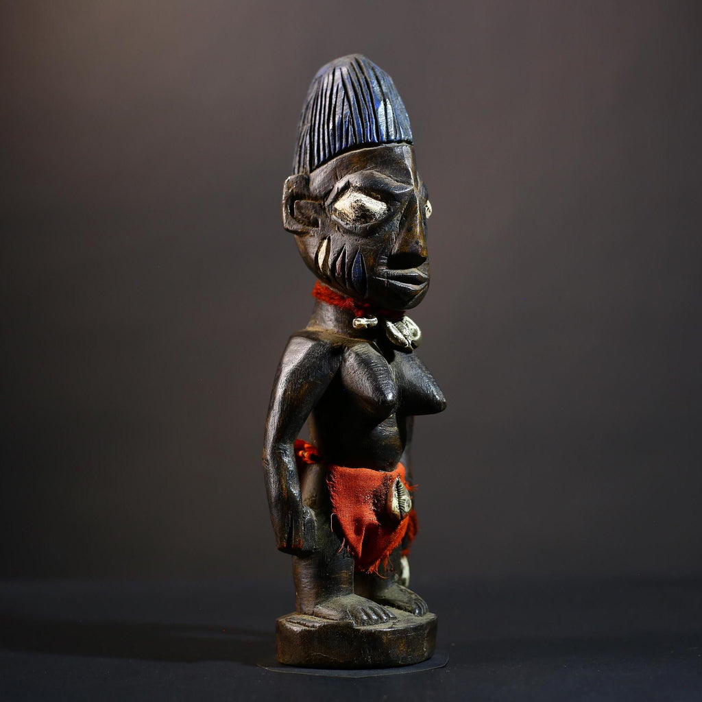 African Yoruba Ibeji Twin Figures | Adorned Jewelry Sculpture | Erin Oyo Art | Unique Tribal Decor | Handcrafted Wooden Accent-G4742