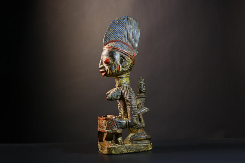 African Yoruba Wooden Maternity Figure | Ethnographic Art Bowl Sculpture | Unique Home Decor | Handcrafted Cultural Accent-G4741