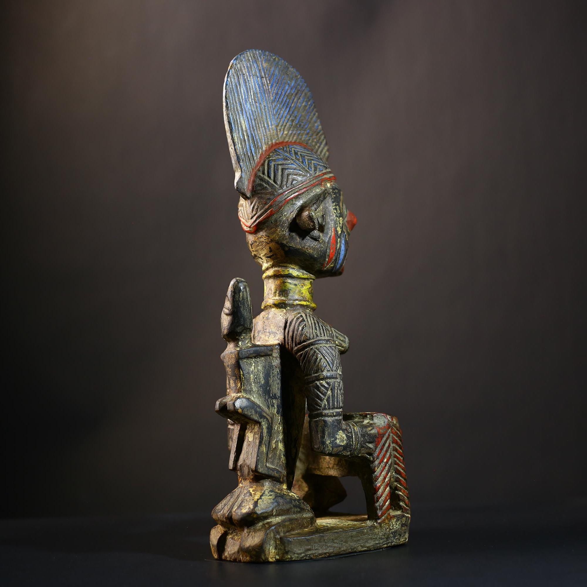 African Yoruba Wooden Maternity Figure | Ethnographic Art Bowl Sculpture | Unique Home Decor | Handcrafted Cultural Accent-G4741