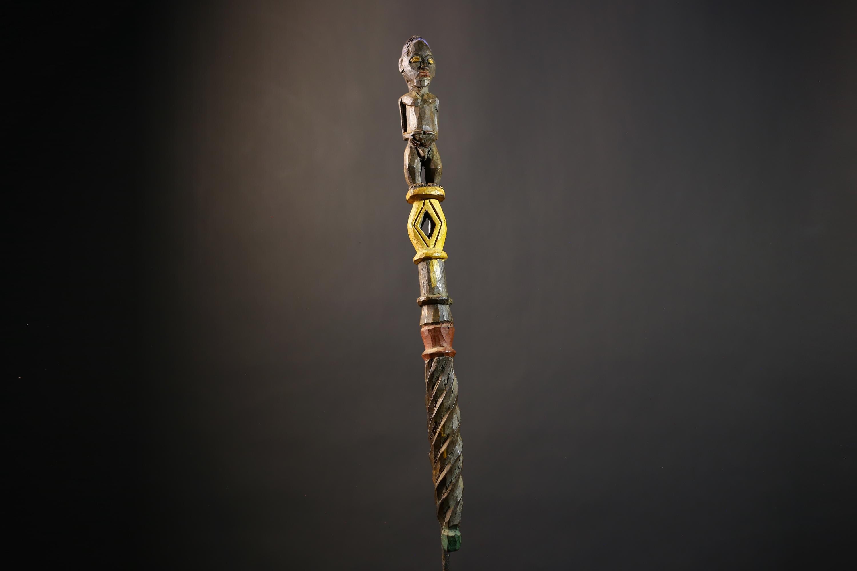 African Walking Stick Figurine Unique Hand-Carved Art | Collectible Decor | Handmade Cultural Accent for Home Decor-G4766