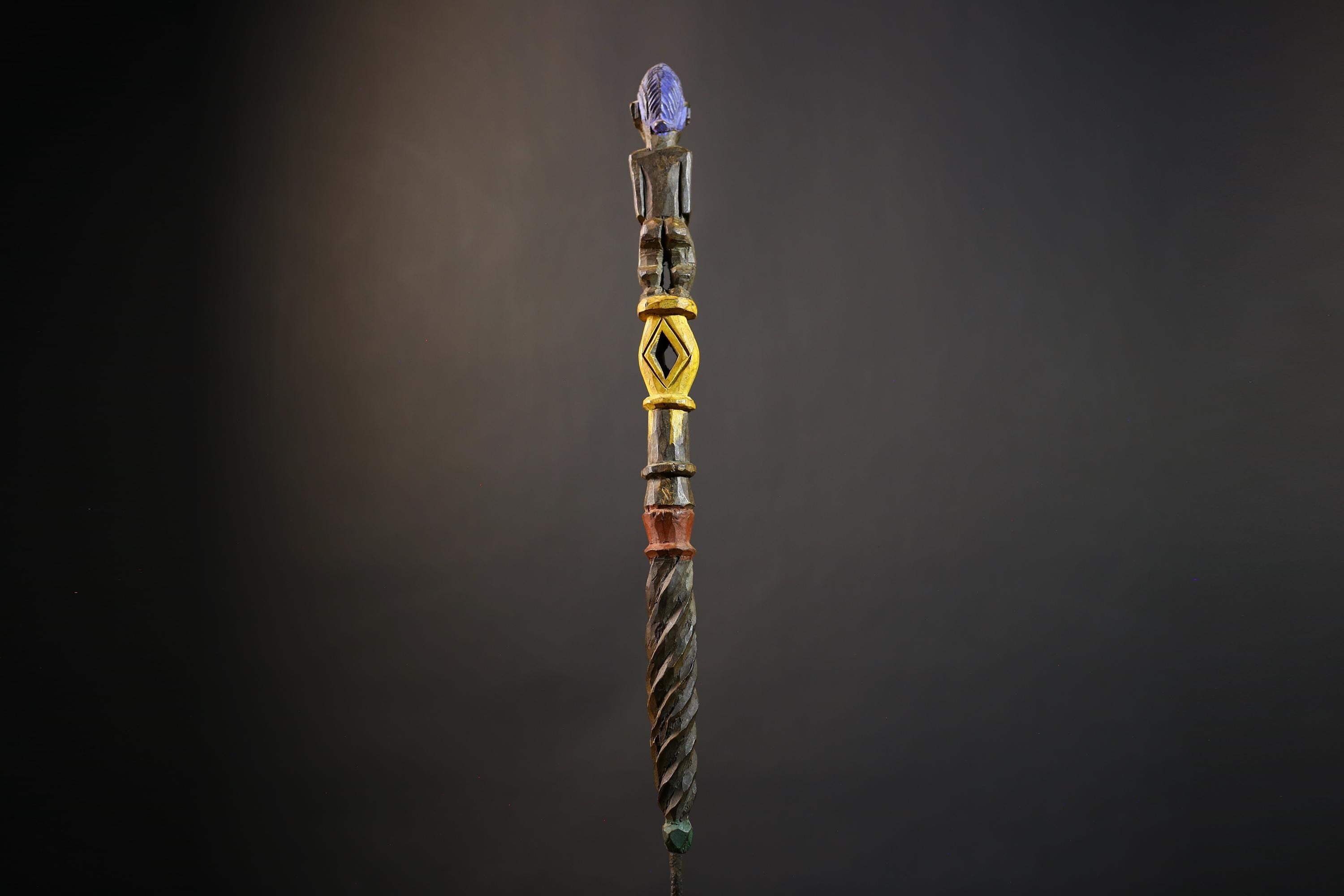 African Walking Stick Figurine Unique Hand-Carved Art | Collectible Decor | Handmade Cultural Accent for Home Decor-G4766