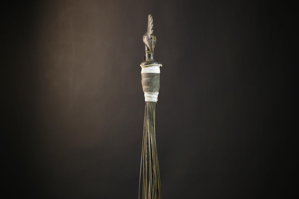 African Yoruba Flywhisk Figurine Exquisite Tribal Artifact | Unique Nigerian Art | Cultural Decor | Handmade Gift for Home-G4764