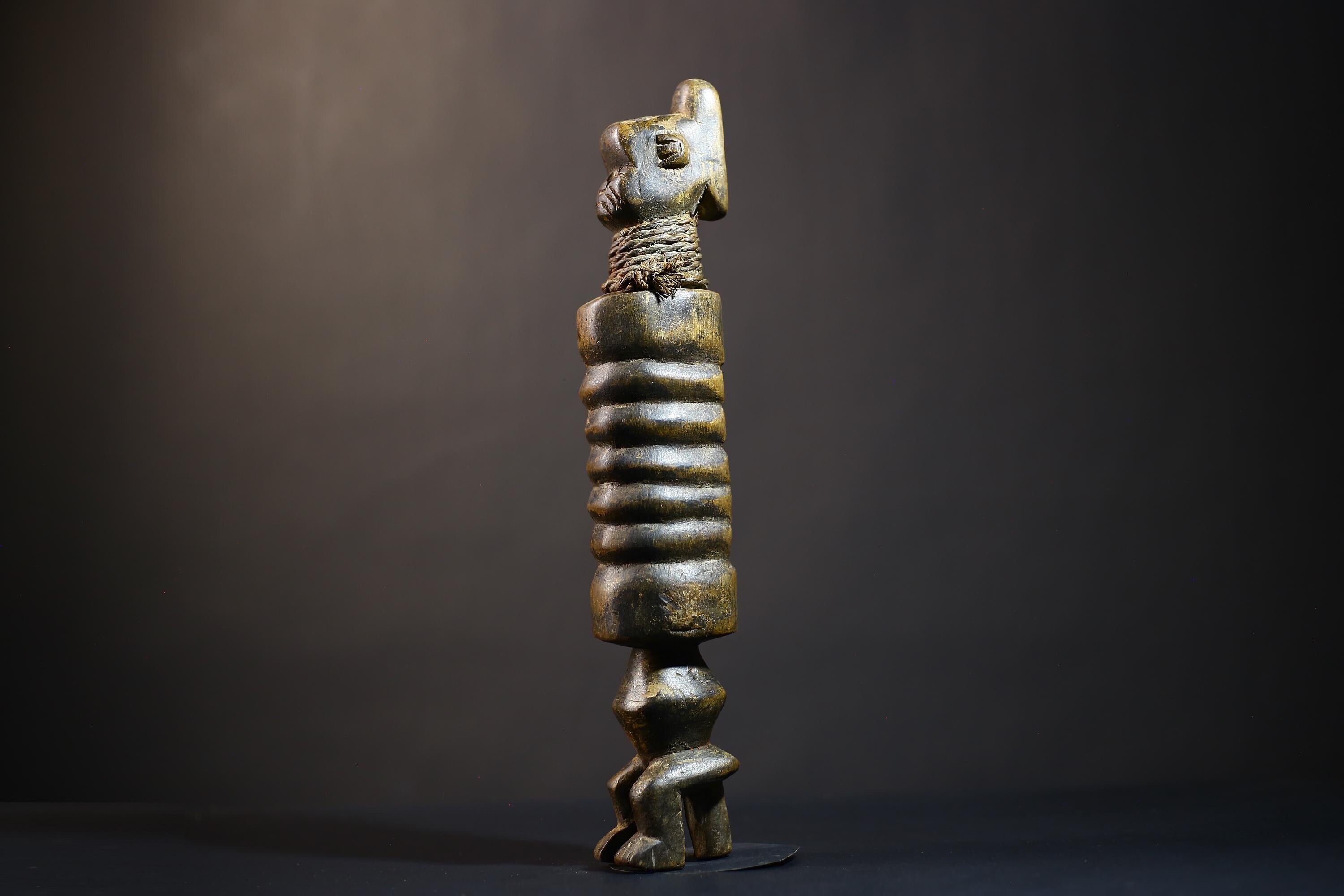 African Mende Style Drum | Unique Tribal Figurine Art | Handcrafted Drum Decor | Cultural Heritage from Sierra Leone-G4759