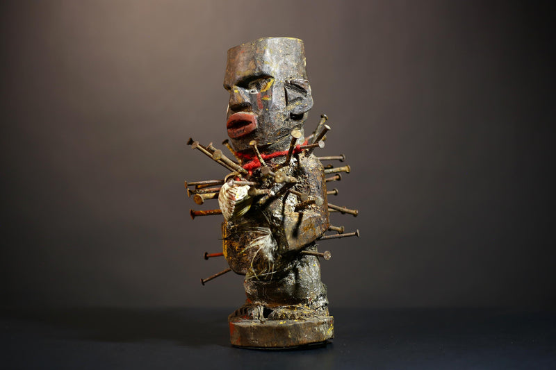 Africa Figure | Songye Nkisi Nkondi | Powerful Spirit Figure Wrapped with Shells | Unique Cultural Art Piece | Tribal Decor from Congo-G4908