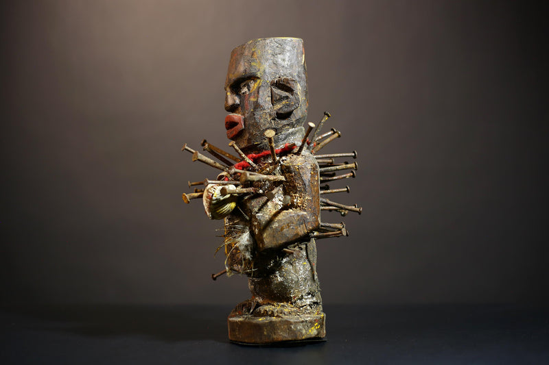 Africa Figure | Songye Nkisi Nkondi | Powerful Spirit Figure Wrapped with Shells | Unique Cultural Art Piece | Tribal Decor from Congo-G4908