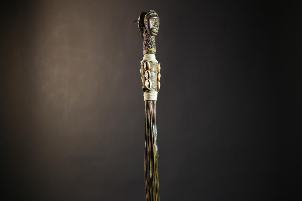 African Artisan Crafted Decorative Fly Whisk | Unique Home Décor Accent | Handwoven Straw Design | Cultural Art Display Piece-G4776