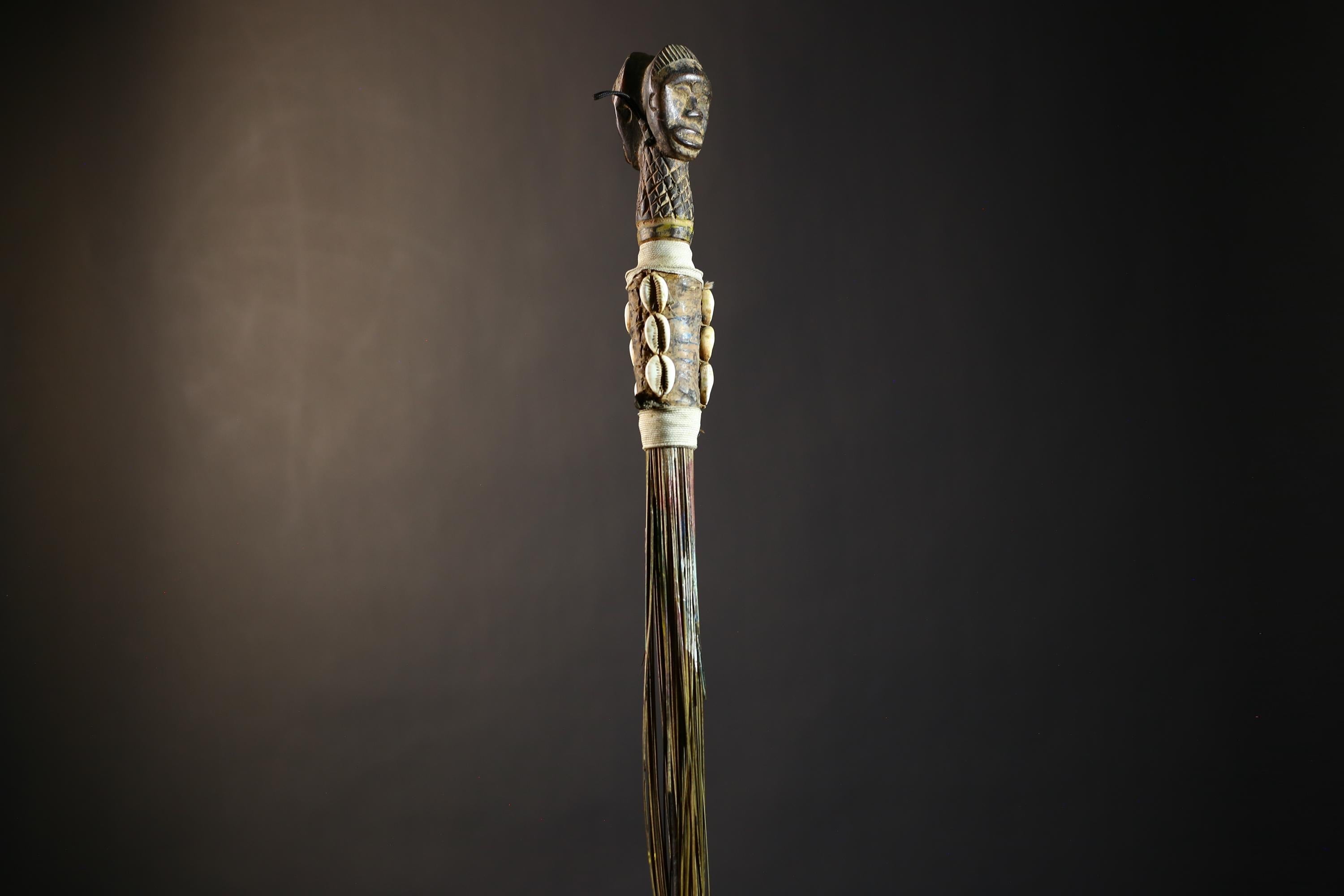 African Artisan Crafted Decorative Fly Whisk | Unique Home Décor Accent | Handwoven Straw Design | Cultural Art Display Piece-G4776