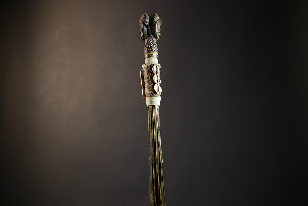 African Artisan Crafted Decorative Fly Whisk | Unique Home Décor Accent | Handwoven Straw Design | Cultural Art Display Piece-G4776